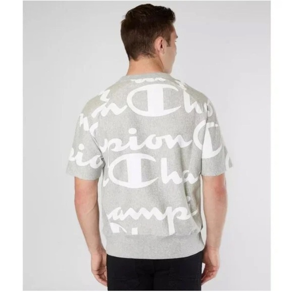 Champion Reverse Weave Crew Sweatshirt Heavyweight Cotton Blend Short Sleeve - Picture 2 of 5